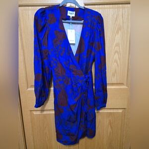 FRNCH Long Sleeve Blue and Brown Dress